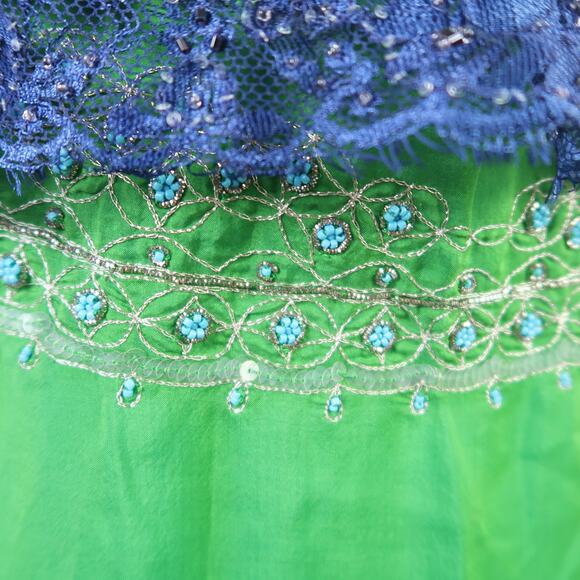 Vintage Y2K Free People Green Silk Turquoise Beaded Tank Top 2 - Picture 8 of 10